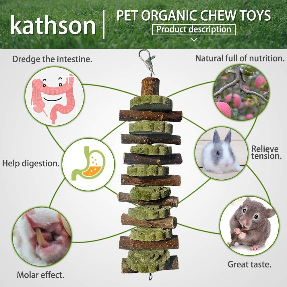 Natural Bunny Chew Toys - 2PCS Organic Bamboo & Fruitwood Sticks + Alfalfa Cakes for Healthy Teeth Grinding! Perfect for Rabbits, Guinea Pigs & Hamsters!