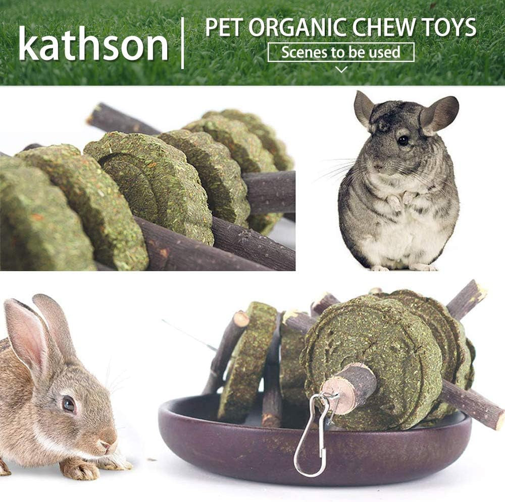 Natural Bunny Chew Toys - 2PCS Organic Bamboo & Fruitwood Sticks + Alfalfa Cakes for Healthy Teeth Grinding! Perfect for Rabbits, Guinea Pigs & Hamsters!