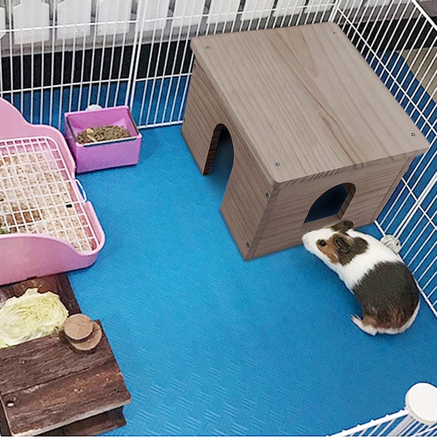 Cozy Wood House for Guinea Pigs & Small Animals - Natural Hut Hideout with Window (Hut Hideout #02)