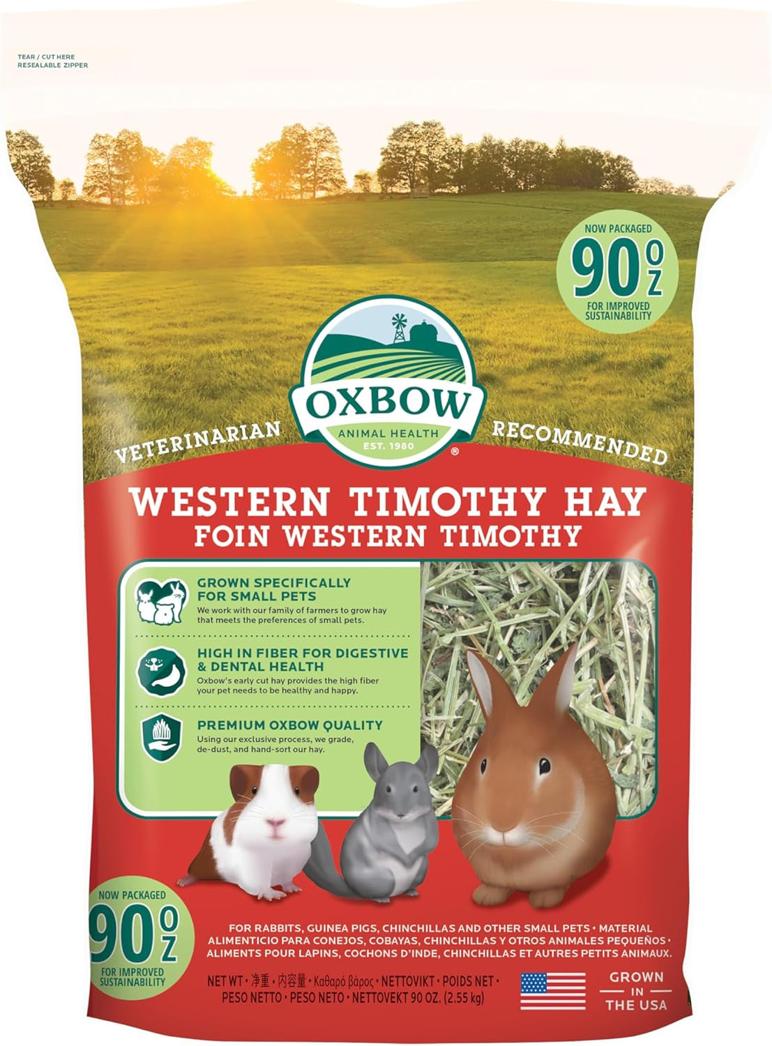 Animal Health Western Timothy Hay - All Natural Hay for Rabbits, Guinea Pigs, Chinchillas, Hamsters & Gerbils - 90 Oz.