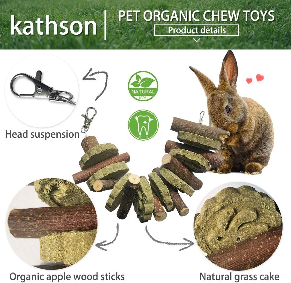 Natural Bunny Chew Toys - 2PCS Organic Bamboo & Fruitwood Sticks + Alfalfa Cakes for Healthy Teeth Grinding! Perfect for Rabbits, Guinea Pigs & Hamsters!