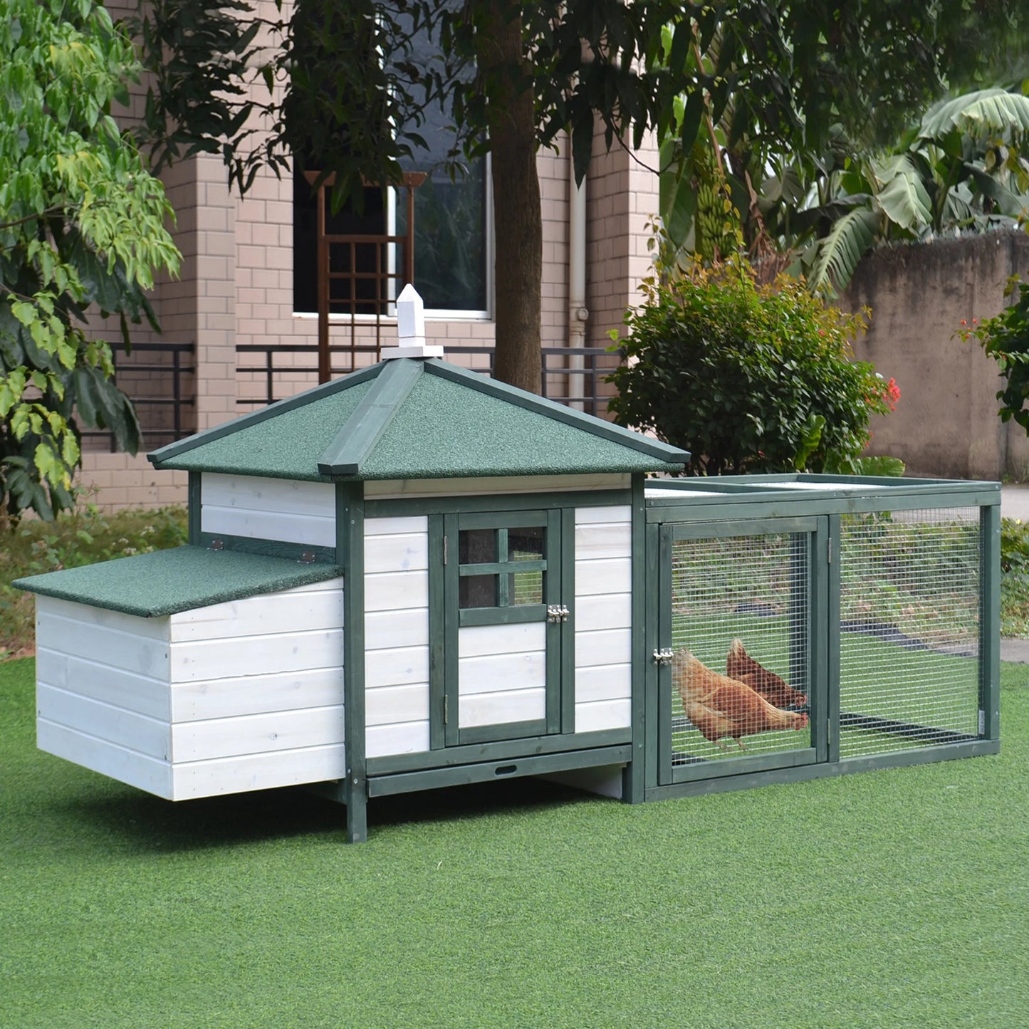 Charming Green Cottage-Style Chicken Coop Hen House for Happy Hens