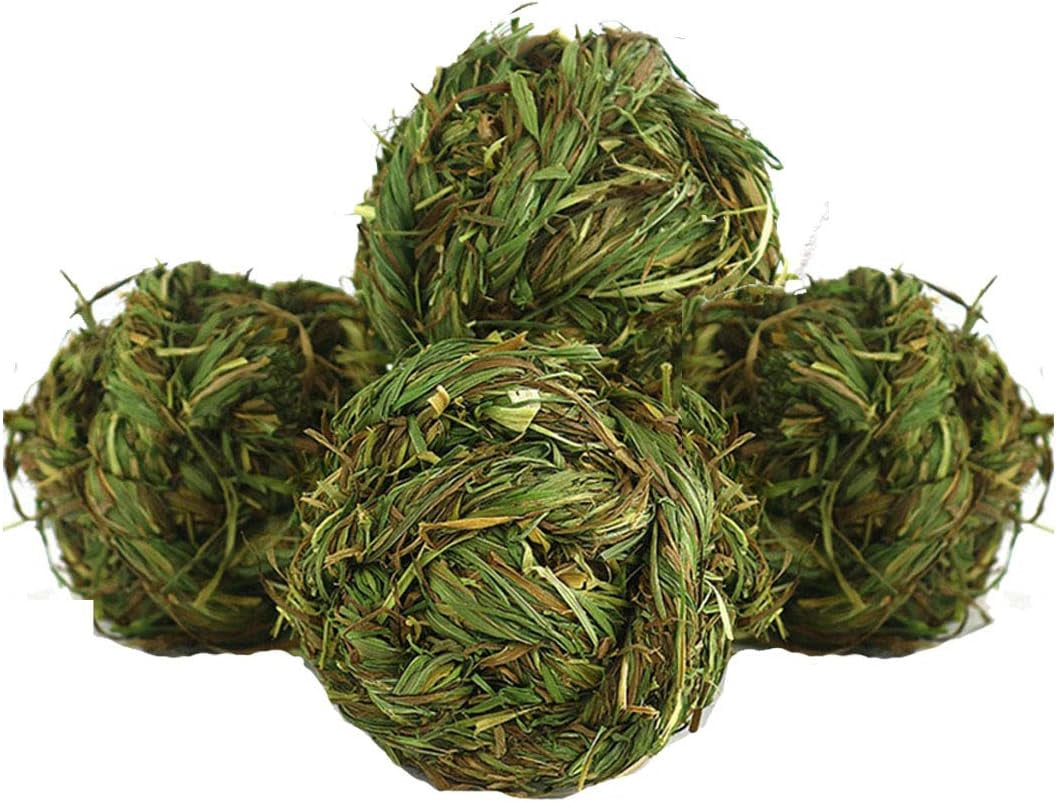 Natural Timothy Grass Bunny Chew Balls - 4 Pack Fun Activity Toy for Rabbits, Hamsters, Guinea Pigs, and Gerbils