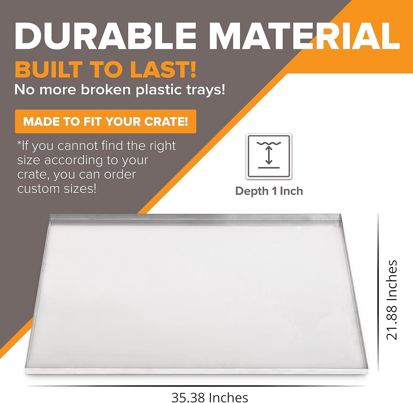 35.38" X 21.88" Metal Replacement Dog Crate Pan Chew Proof Crack Proof Pet Kennel Tray Central Dog Training Crate Pan Pet Supplies, Galvanized, 1" H