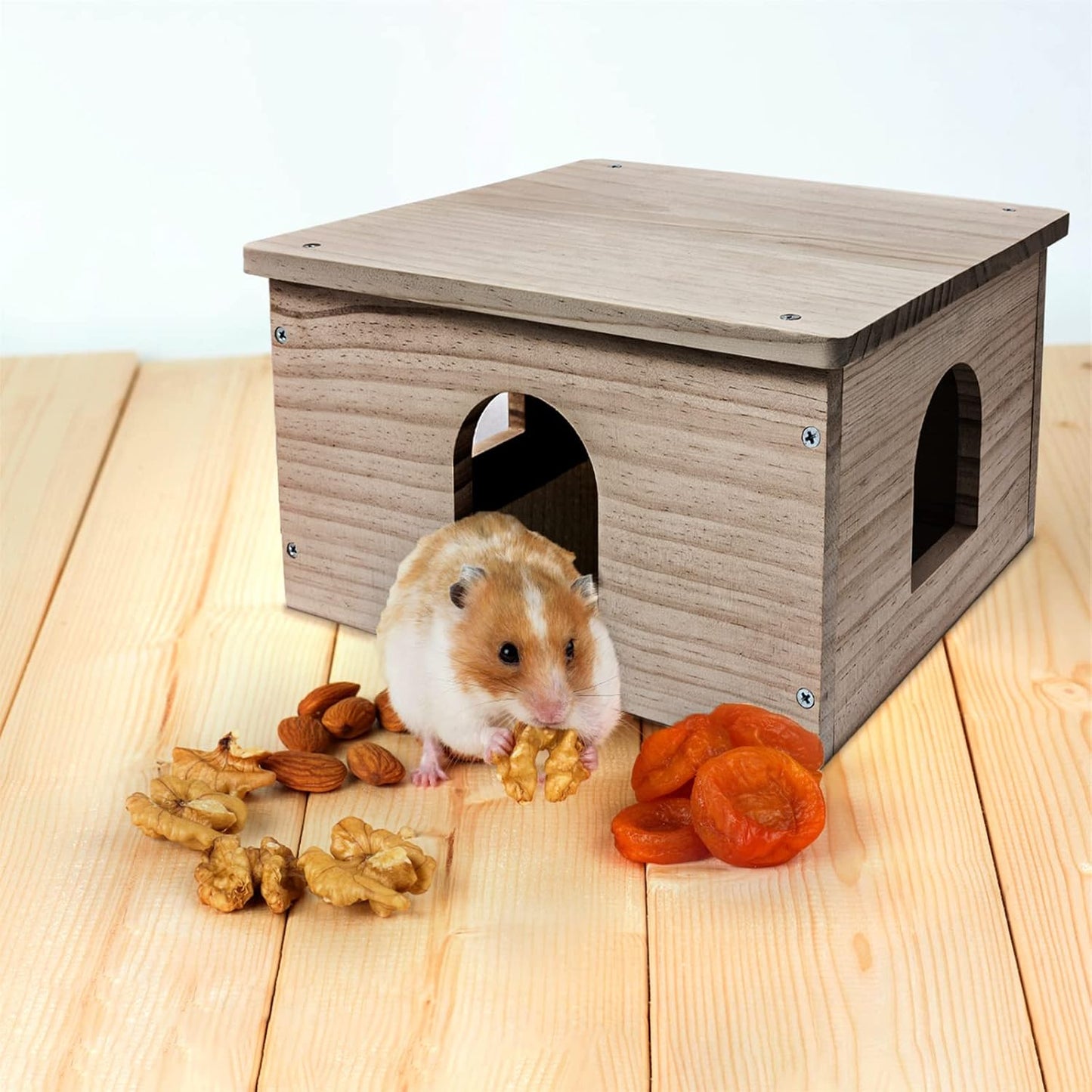 Cozy Wood House for Guinea Pigs & Small Animals - Natural Hut Hideout with Window (Hut Hideout #02)