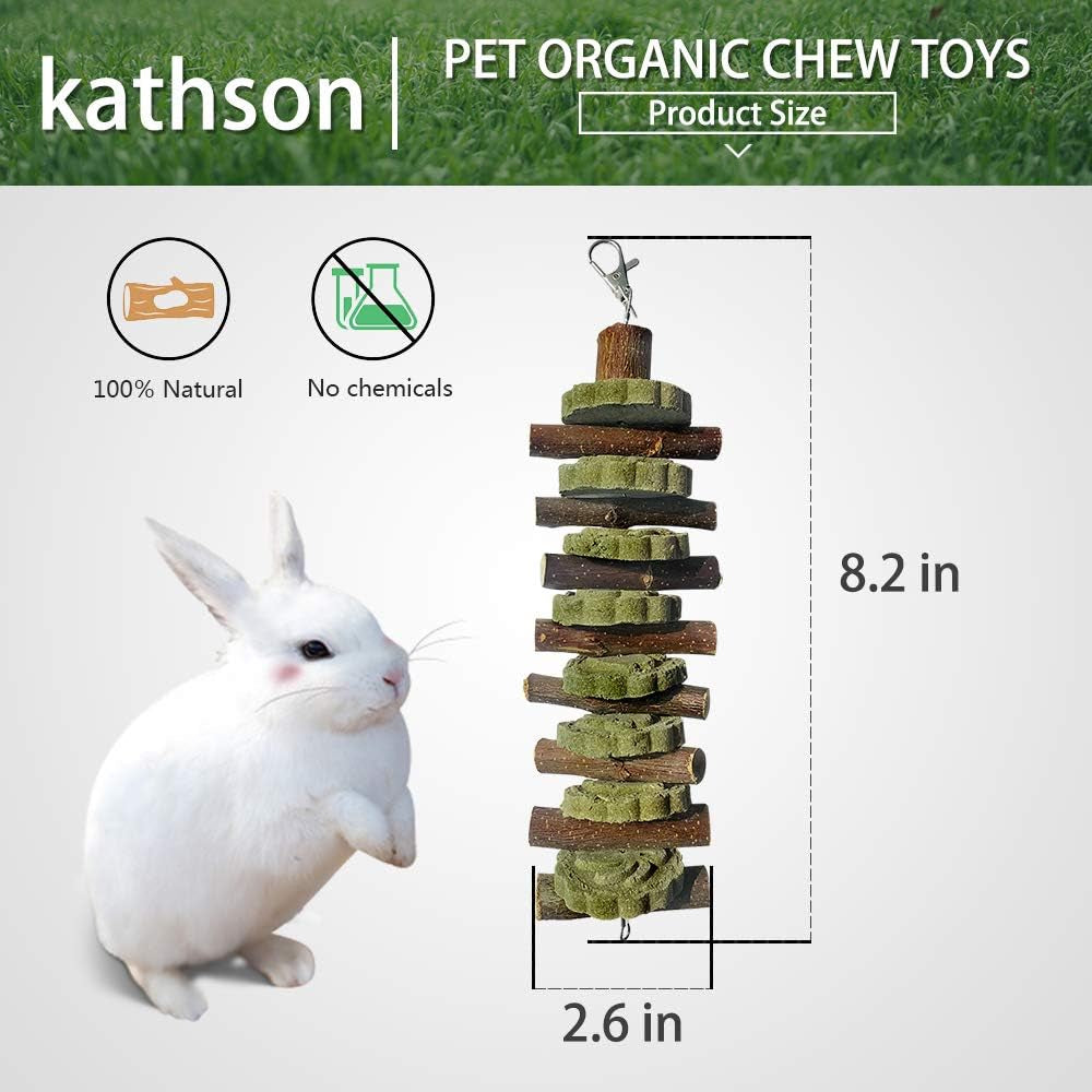 Natural Bunny Chew Toys - 2PCS Organic Bamboo & Fruitwood Sticks + Alfalfa Cakes for Healthy Teeth Grinding! Perfect for Rabbits, Guinea Pigs & Hamsters!