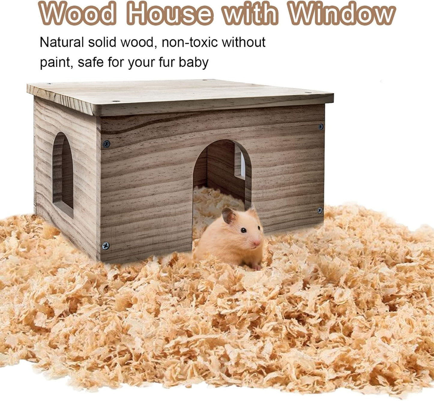 Cozy Wood House for Guinea Pigs & Small Animals - Natural Hut Hideout with Window (Hut Hideout #02)