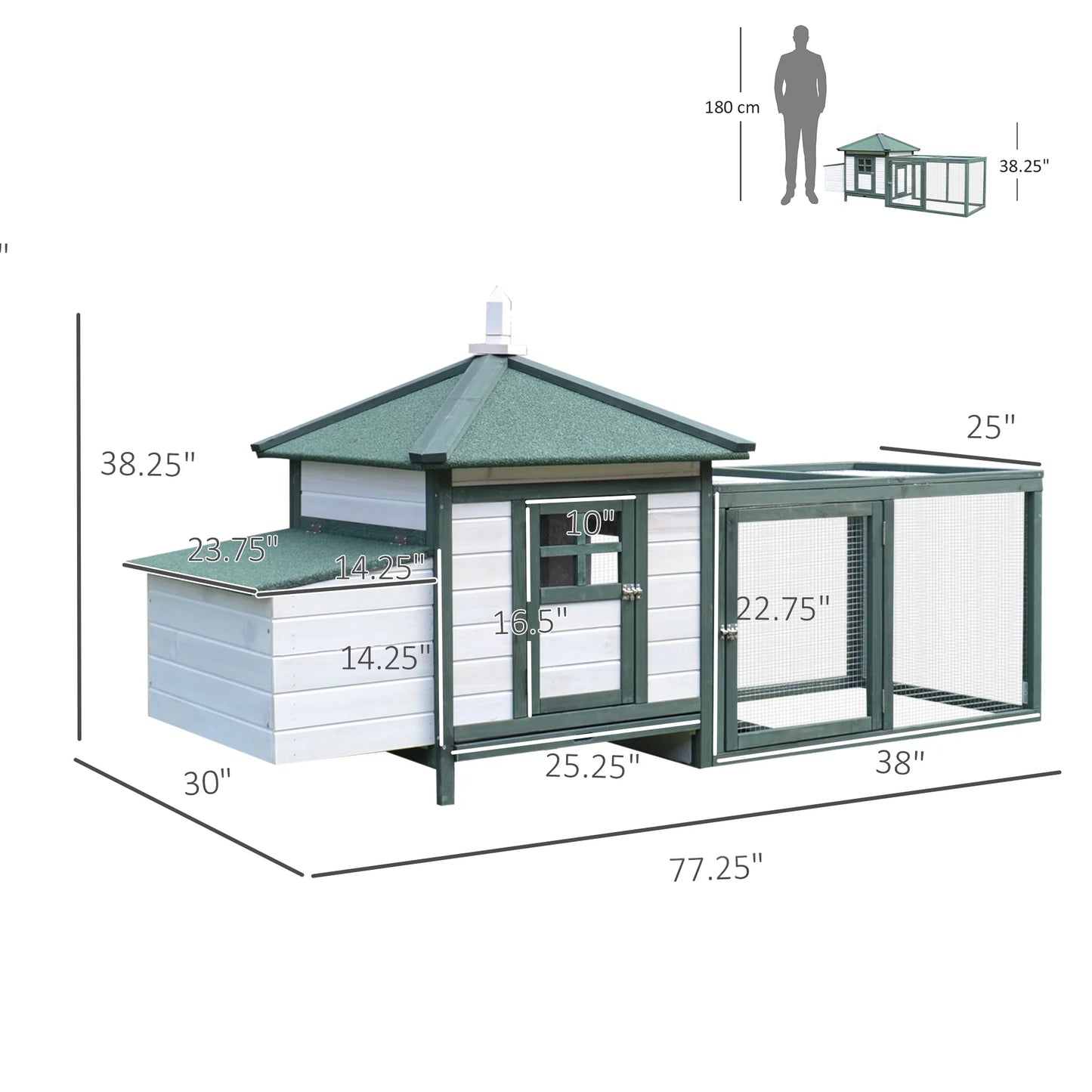Charming Green Cottage-Style Chicken Coop Hen House for Happy Hens