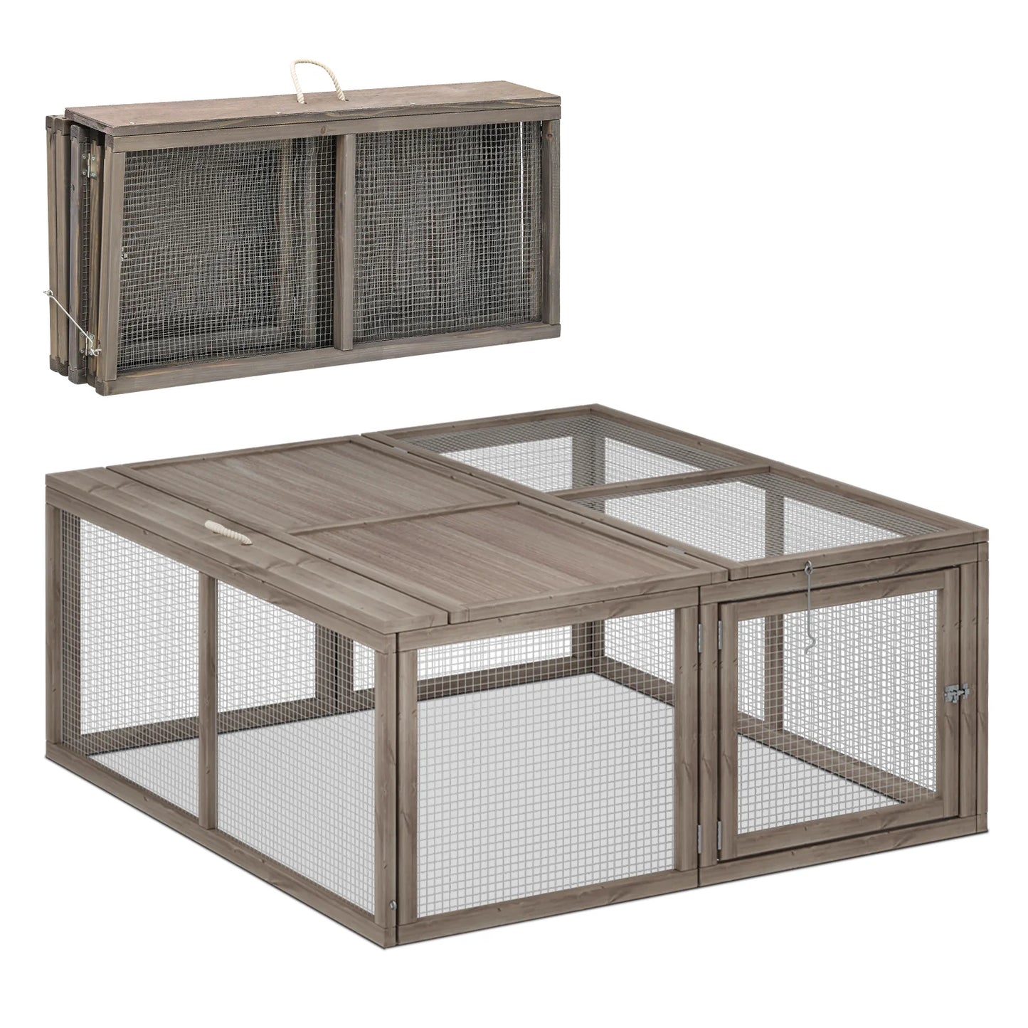 Deluxe 45.5" Wooden Chicken Coop & Rabbit Hutch with Openable Roof - Outdoor Poultry Cage for Small Animals (Grey)
