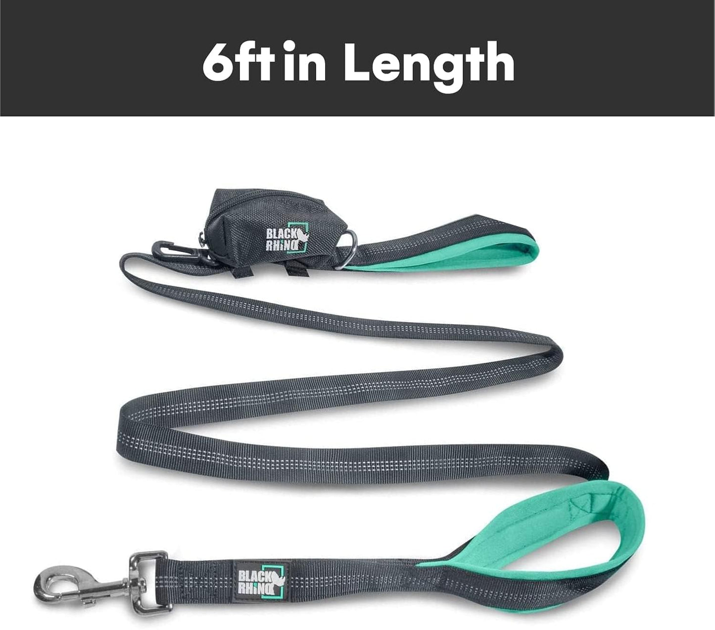 Heavy Duty Dog Leash for Medium and Large Dogs - 6 Ft Long Double Handle Leash with Padded Traffic Control Handles and Bag for Comfort - Reflective, Durable, and Weather Resistant (Aqua)