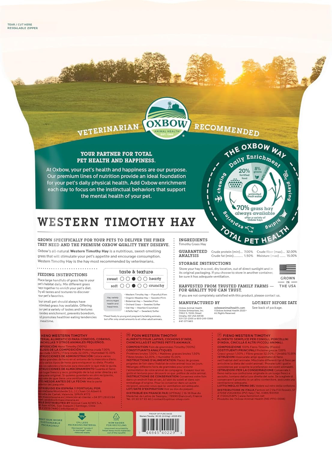 Animal Health Western Timothy Hay - All Natural Hay for Rabbits, Guinea Pigs, Chinchillas, Hamsters & Gerbils - 90 Oz.