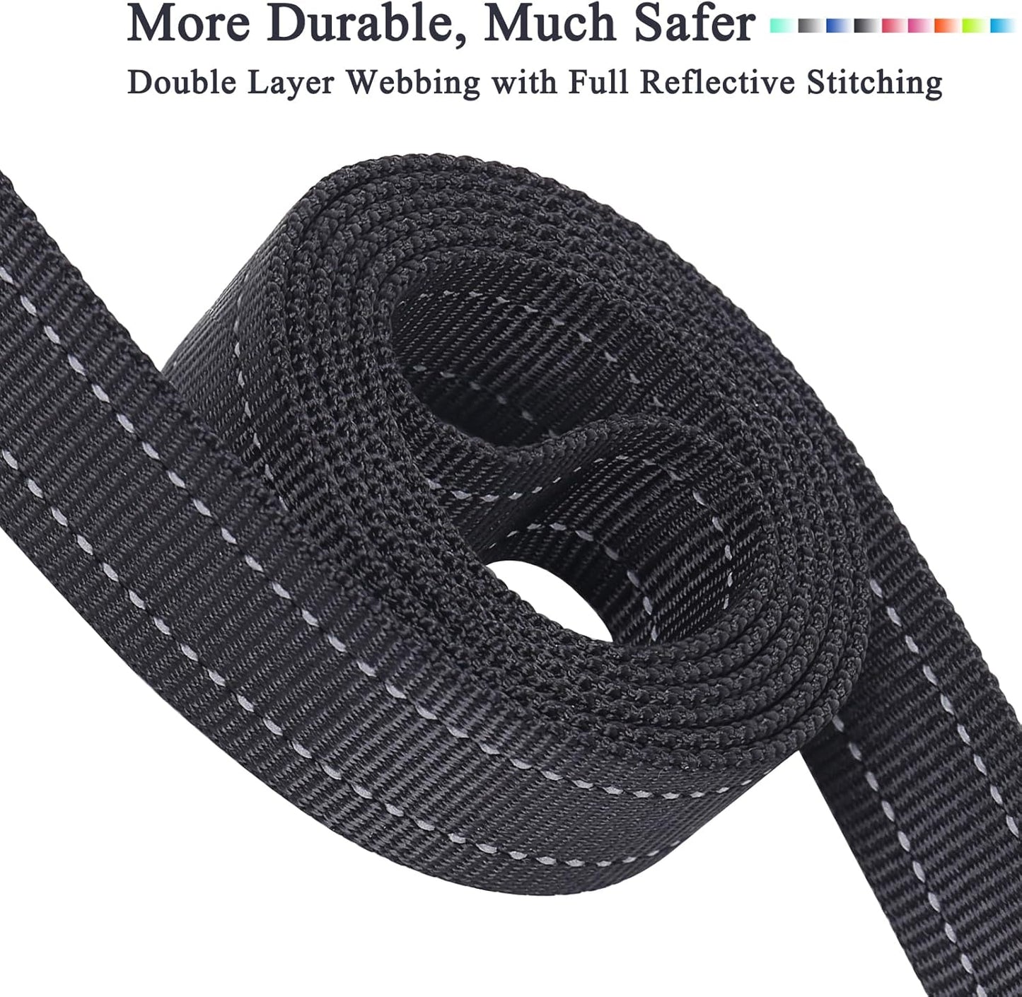 Traffic Handle Dog Leashes, Two Padded Soft Handles Strong Dog Leash, Reflective & Metal Hook Training Dog Lead, Black