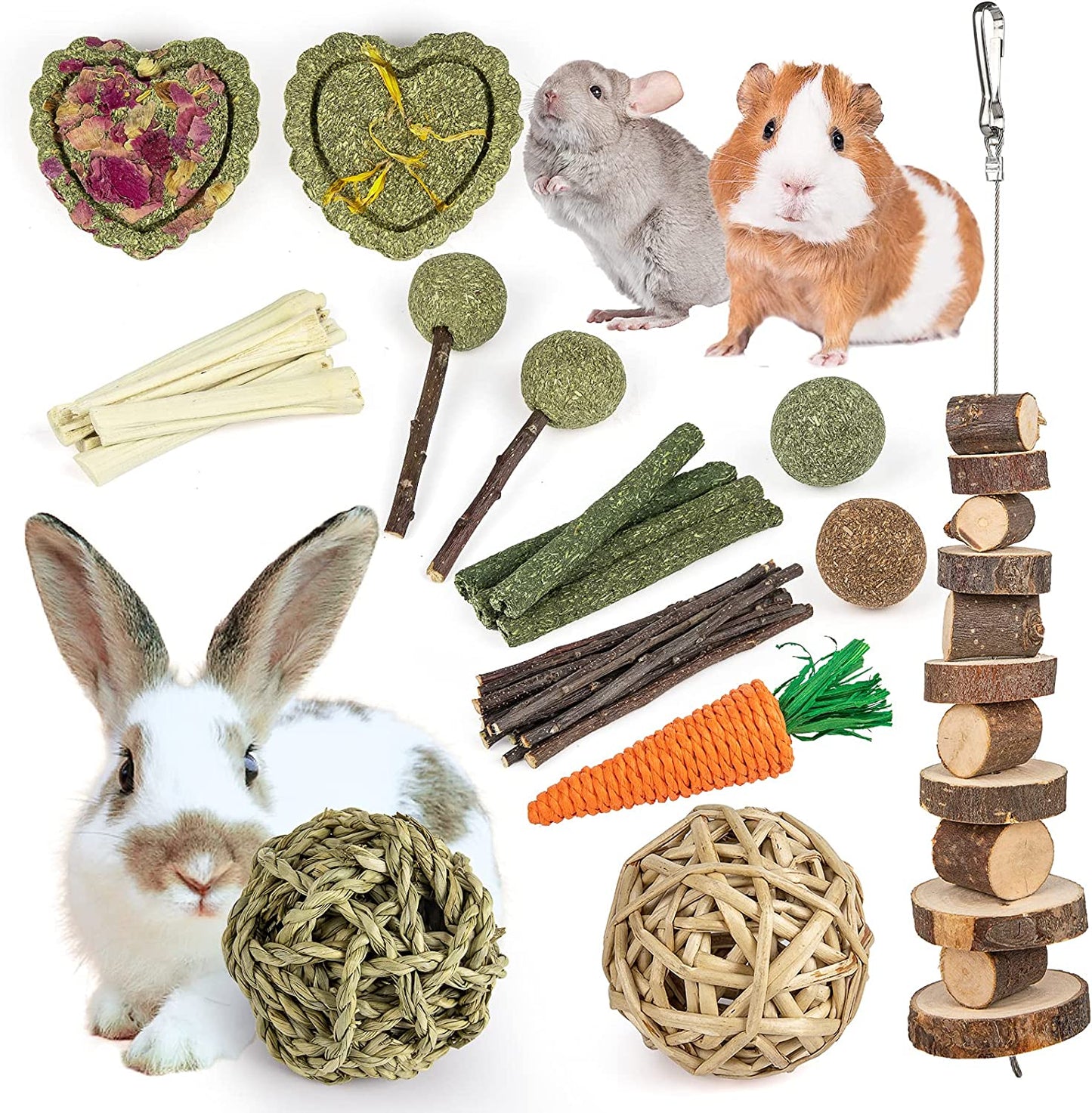 Natural Timothy Hay Chew Toys for Rabbits, Guinea Pigs, Hamsters, and Chinchillas - Handmade Apple Wood Sticks for Healthy Teeth and Fun Treats!