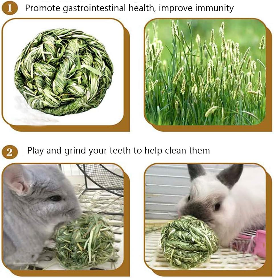 Natural Timothy Grass Bunny Chew Balls - 4 Pack Fun Activity Toy for Rabbits, Hamsters, Guinea Pigs, and Gerbils