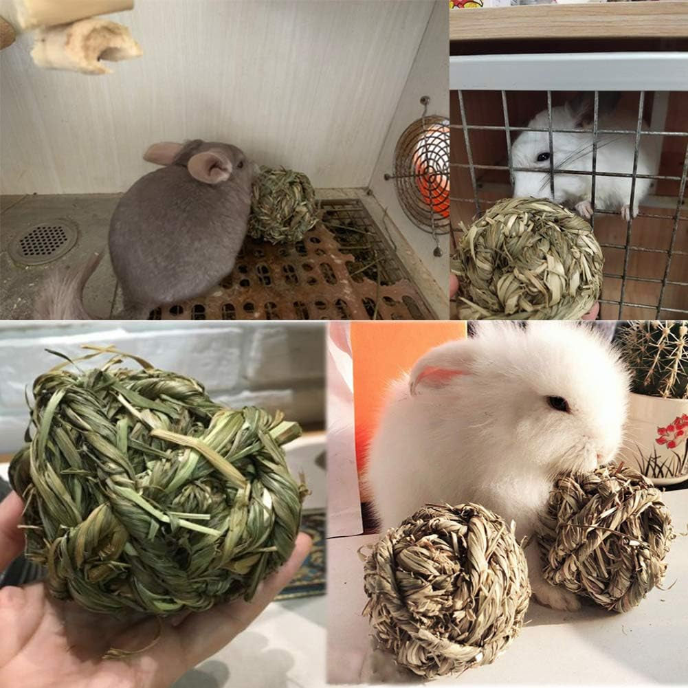 Natural Timothy Grass Bunny Chew Balls - 4 Pack Fun Activity Toy for Rabbits, Hamsters, Guinea Pigs, and Gerbils