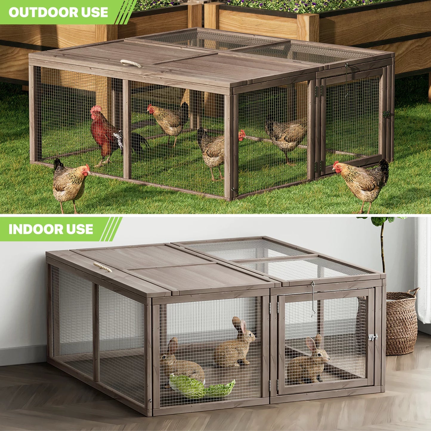 Deluxe 45.5" Wooden Chicken Coop & Rabbit Hutch with Openable Roof - Outdoor Poultry Cage for Small Animals (Grey)