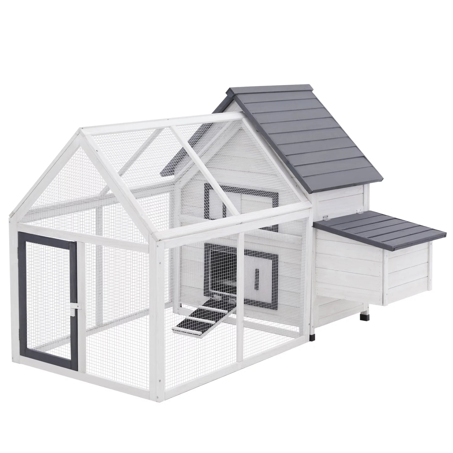 65" Chicken Coop Wooden with Detachable Run for Backyard, Gray