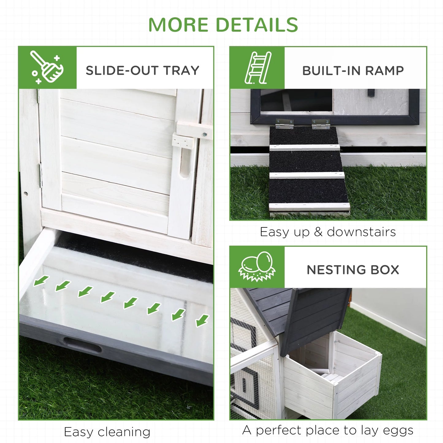 65" Chicken Coop Wooden with Detachable Run for Backyard, Gray
