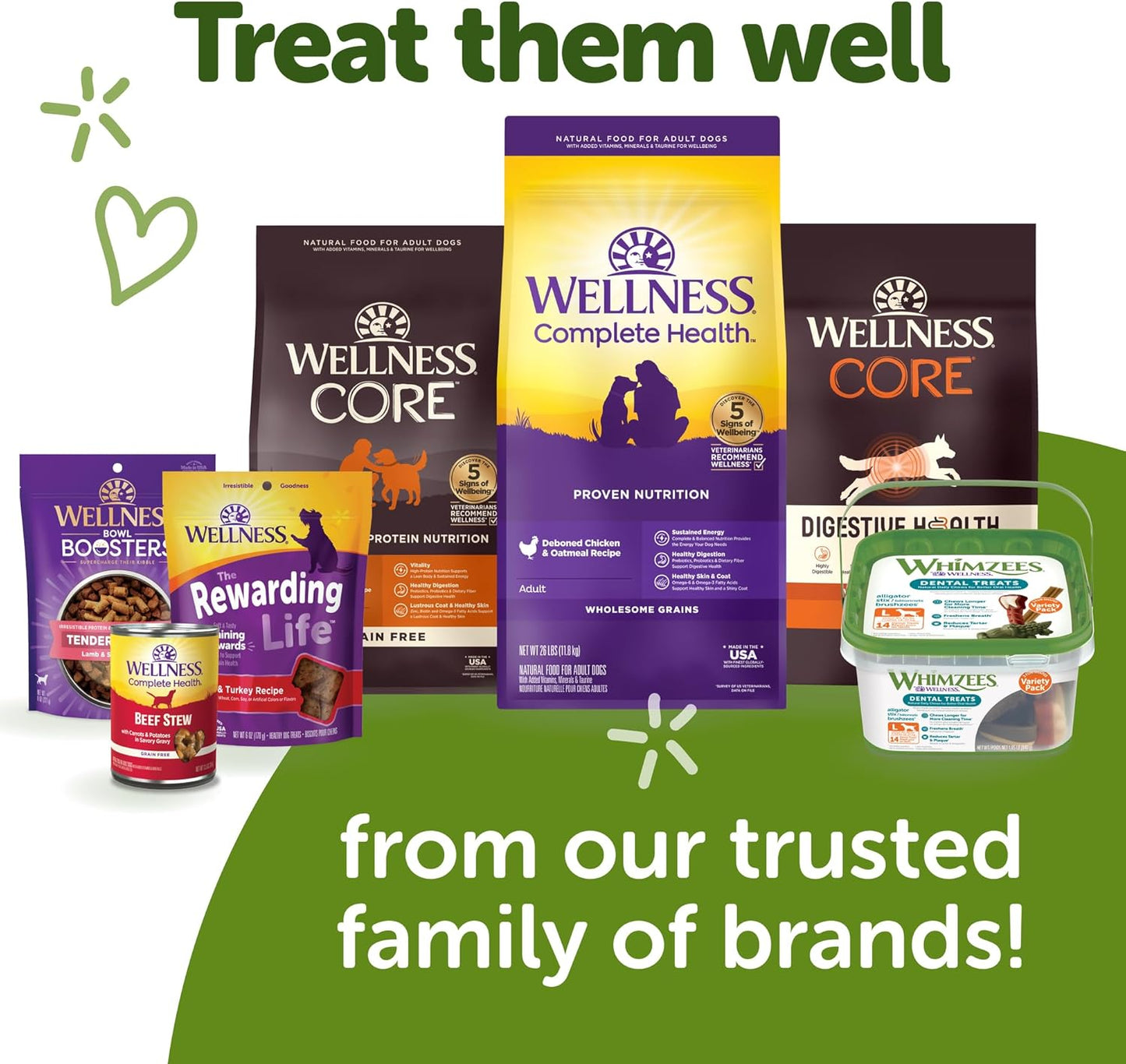 Wellness Veggie Sausage Dental Chews for Dogs - Grain-Free, Breath-Freshening Treats for Small Breeds, 28 Count, Long Lasting Chews