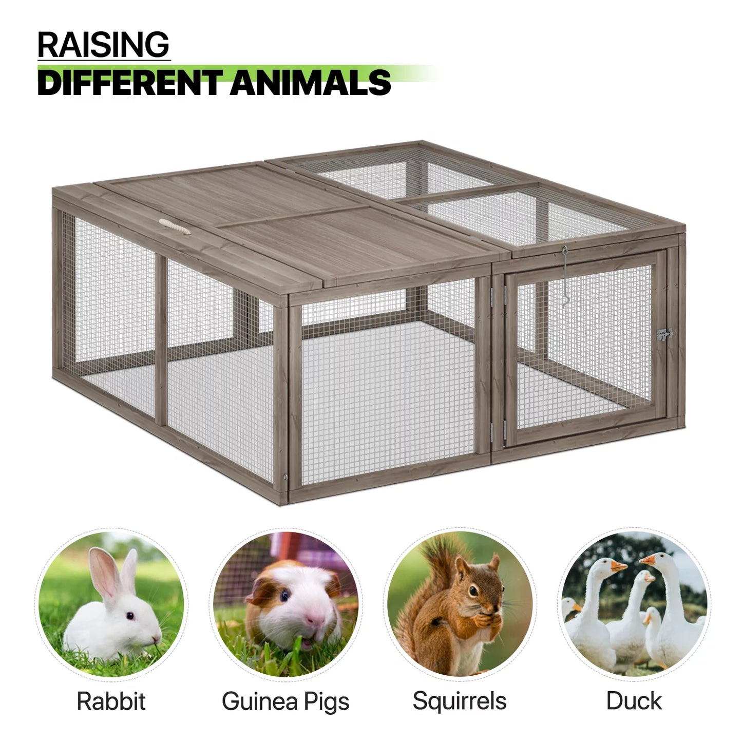 Deluxe 45.5" Wooden Chicken Coop & Rabbit Hutch with Openable Roof - Outdoor Poultry Cage for Small Animals (Grey)