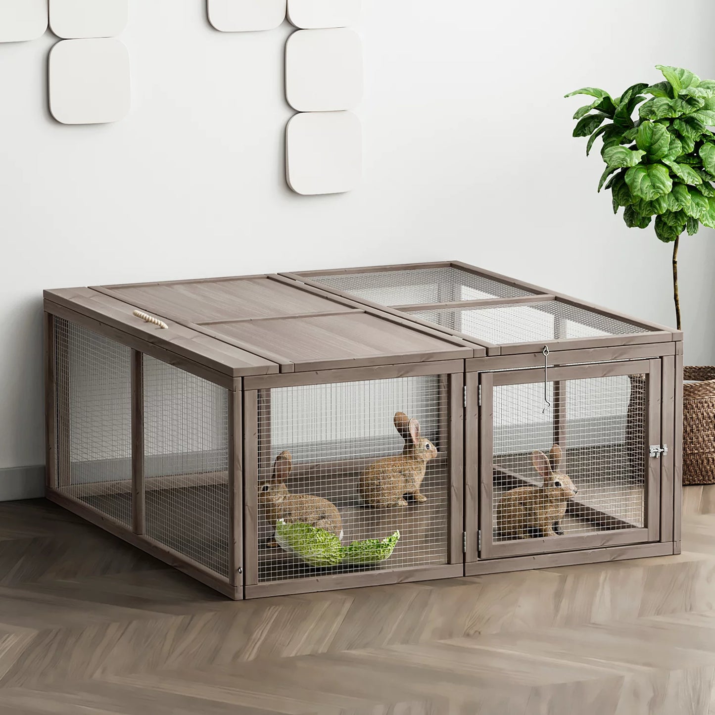 Deluxe 45.5" Wooden Chicken Coop & Rabbit Hutch with Openable Roof - Outdoor Poultry Cage for Small Animals (Grey)