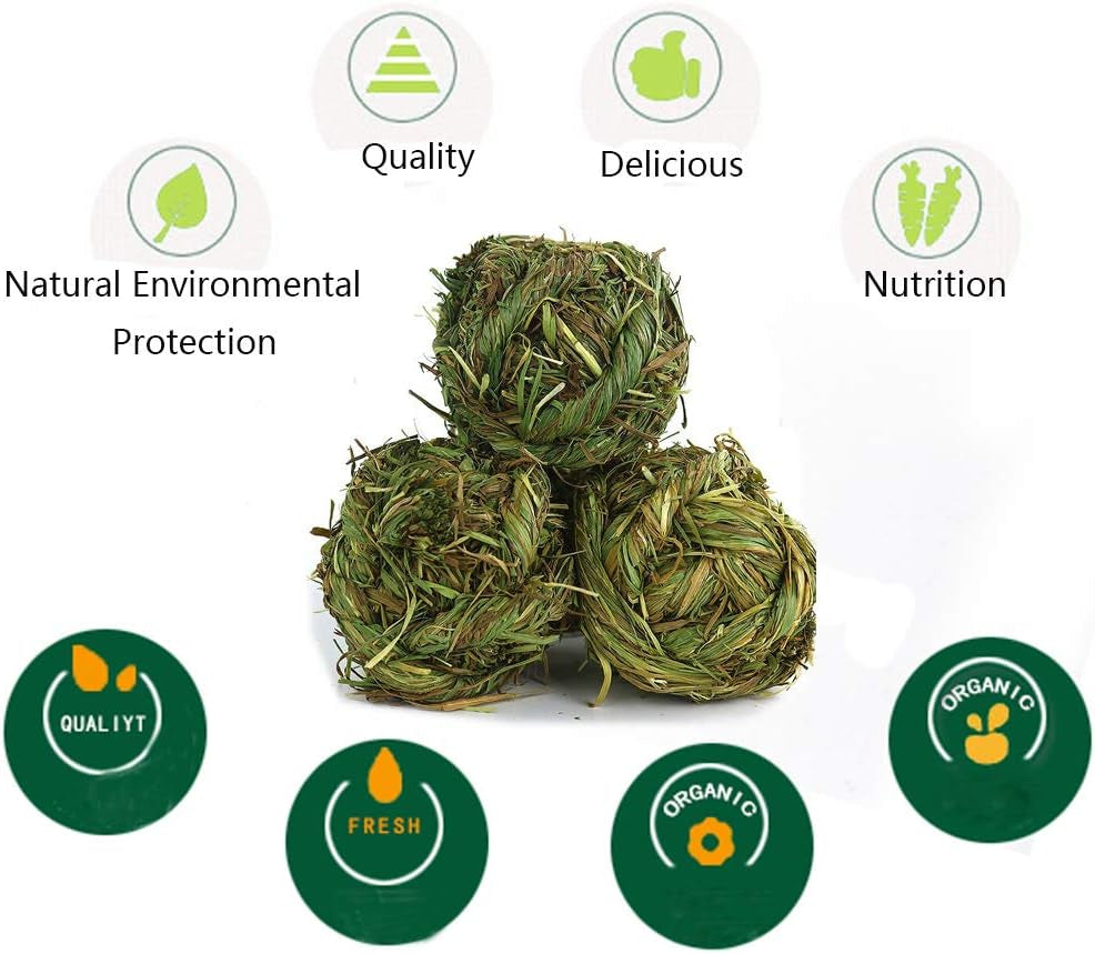 Natural Timothy Grass Bunny Chew Balls - 4 Pack Fun Activity Toy for Rabbits, Hamsters, Guinea Pigs, and Gerbils