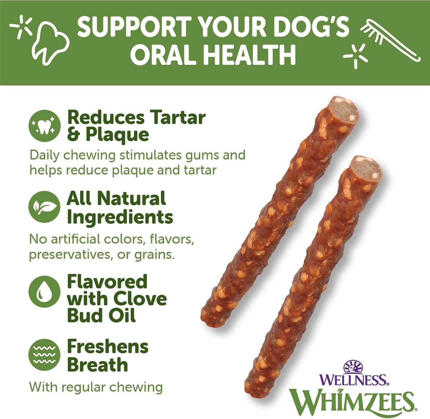 Wellness Veggie Sausage Dental Chews for Dogs - Grain-Free, Breath-Freshening Treats for Small Breeds, 28 Count, Long Lasting Chews