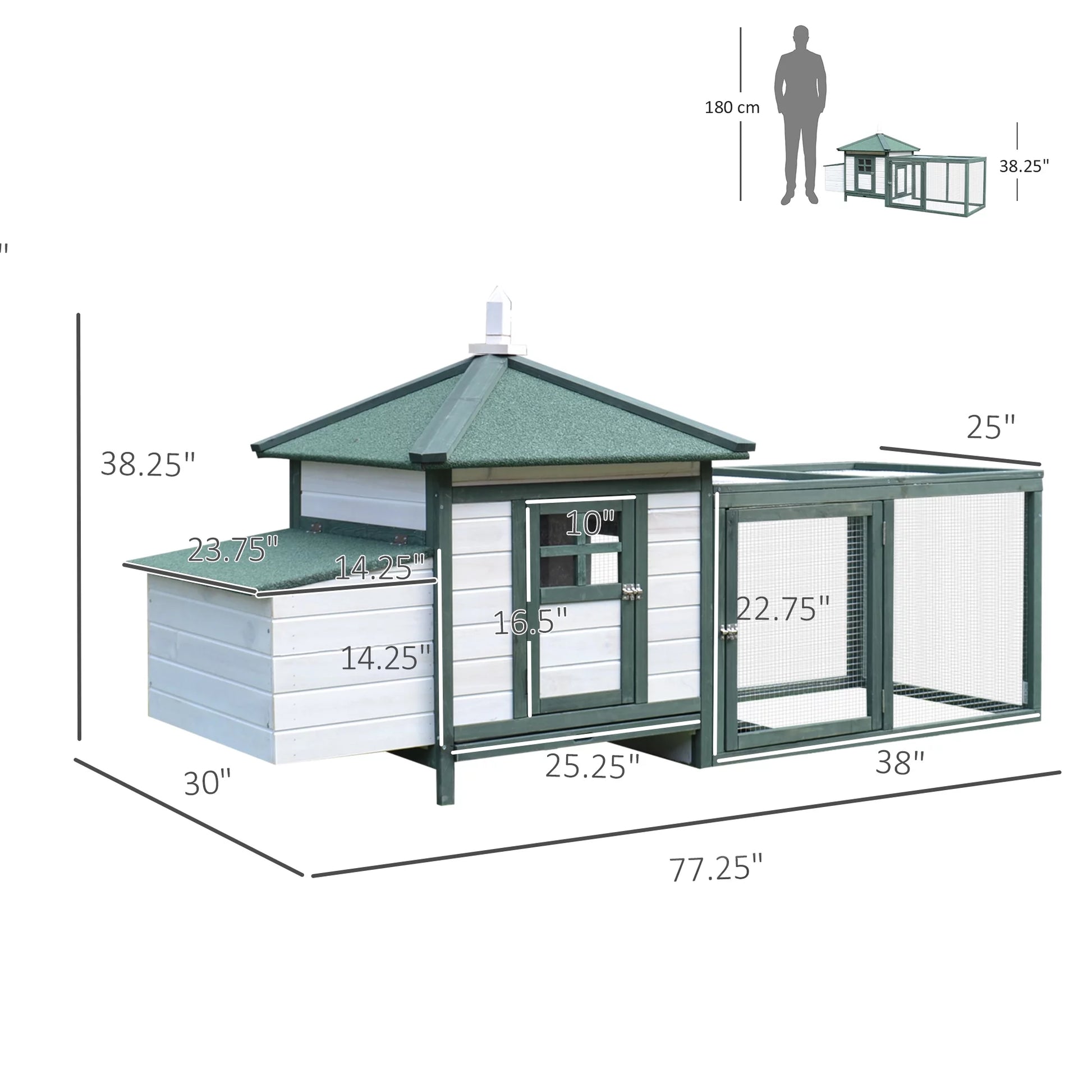 Charming Green Cottage-Style Chicken Coop Hen House for Happy Hens