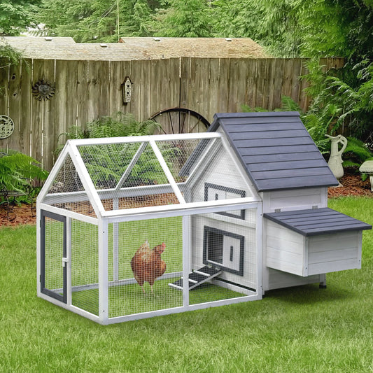 65" Chicken Coop Wooden with Detachable Run for Backyard, Gray