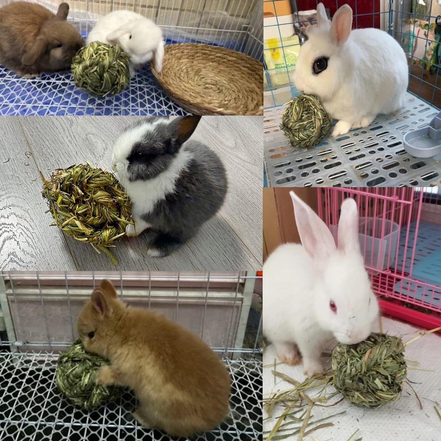 Natural Timothy Grass Bunny Chew Balls - 4 Pack Fun Activity Toy for Rabbits, Hamsters, Guinea Pigs, and Gerbils