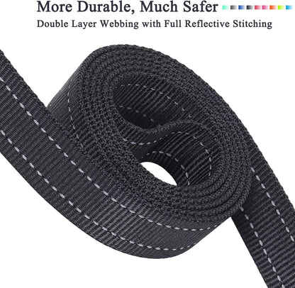 Traffic Handle Dog Leashes, Two Padded Soft Handles Strong Dog Leash, Reflective & Metal Hook Training Dog Lead, Black