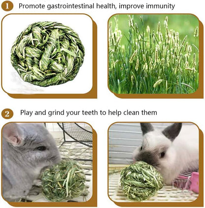 Natural Timothy Grass Bunny Chew Balls - 4 Pack Fun Activity Toy for Rabbits, Hamsters, Guinea Pigs, and Gerbils