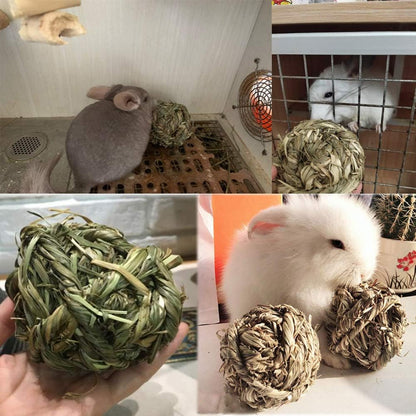 Natural Timothy Grass Bunny Chew Balls - 4 Pack Fun Activity Toy for Rabbits, Hamsters, Guinea Pigs, and Gerbils
