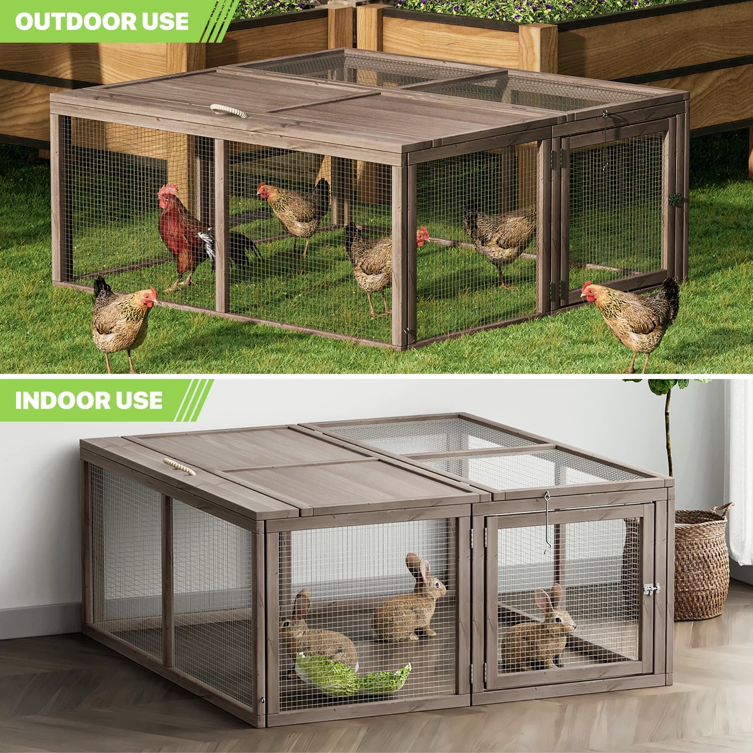 Deluxe 45.5" Wooden Chicken Coop & Rabbit Hutch with Openable Roof - Outdoor Poultry Cage for Small Animals (Grey)