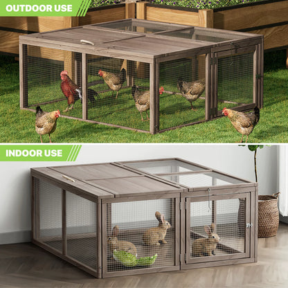 Deluxe 45.5" Wooden Chicken Coop & Rabbit Hutch with Openable Roof - Outdoor Poultry Cage for Small Animals (Grey)