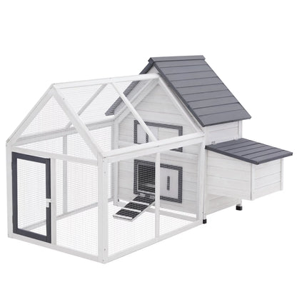 65" Chicken Coop Wooden with Detachable Run for Backyard, Gray