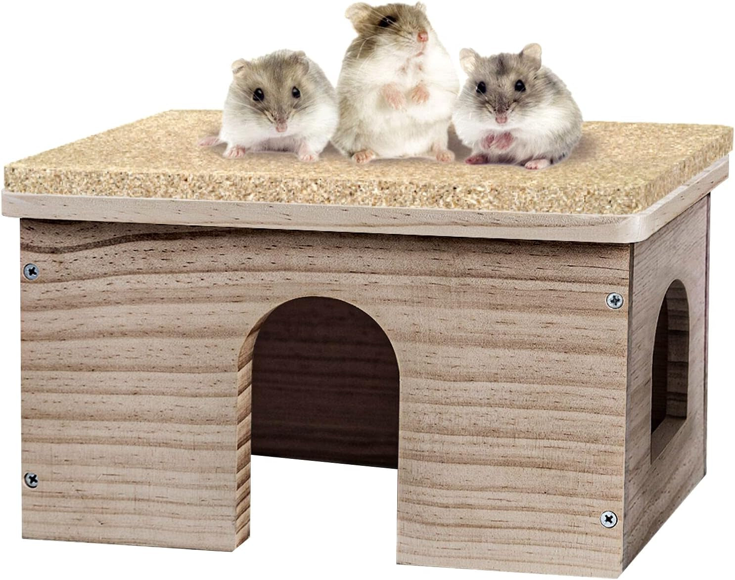 Cozy Wood House for Guinea Pigs & Small Animals - Natural Hut Hideout with Window (Hut Hideout #02)