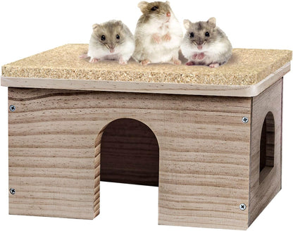 Cozy Wood House for Guinea Pigs & Small Animals - Natural Hut Hideout with Window (Hut Hideout #02)
