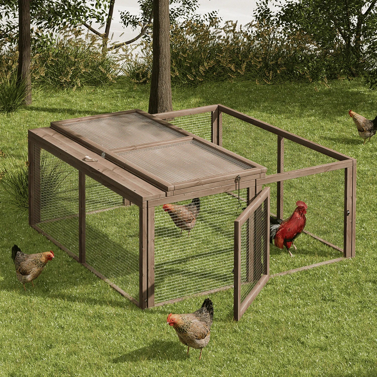 Deluxe 45.5" Wooden Chicken Coop & Rabbit Hutch with Openable Roof - Outdoor Poultry Cage for Small Animals (Grey)