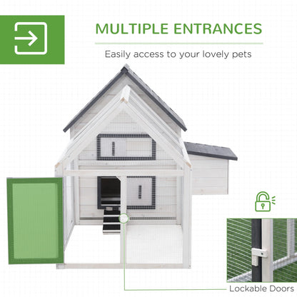 65" Chicken Coop Wooden with Detachable Run for Backyard, Gray